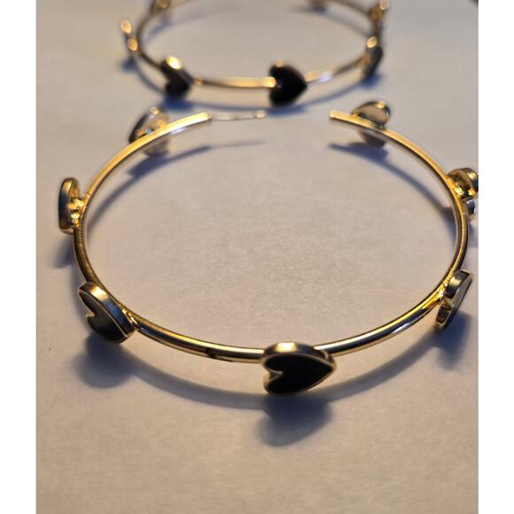 Fashion Gold Tone 2.5 Inch Hoop Earring with Black Hearts - Picture 3 of 5